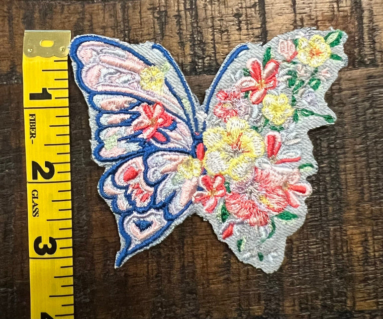 Butterflower BUTTERFLY SOULE PATCH - Nature Embroidered hand bleached Denim Iron On patch Appliques & Patches
