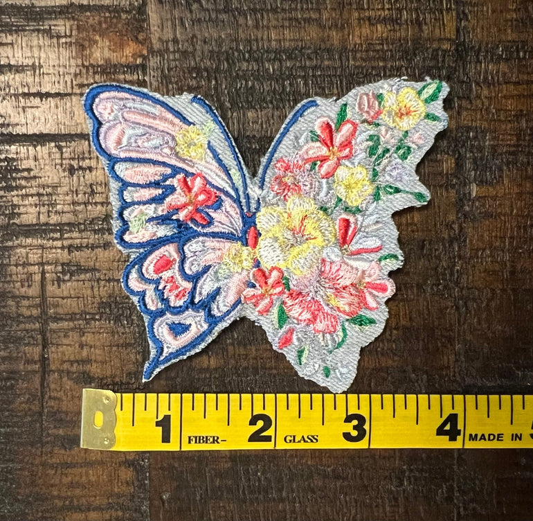 Butterflower BUTTERFLY SOULE PATCH - Nature Embroidered hand bleached Denim Iron On patch Appliques & Patches