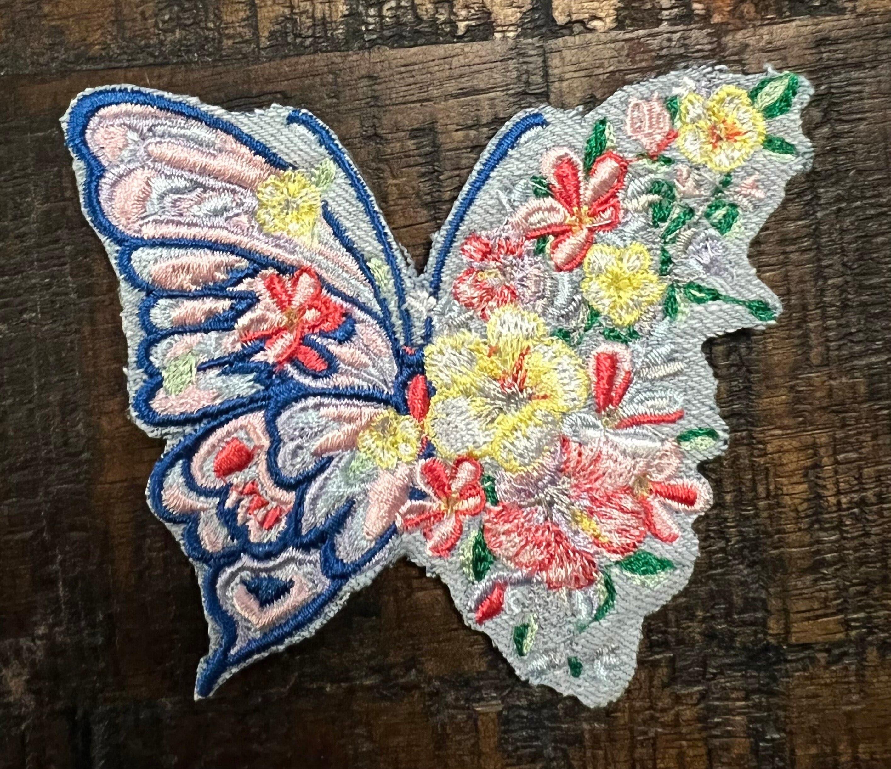 Butterflower BUTTERFLY SOULE PATCH - Nature Embroidered hand bleached Denim Iron On patch Appliques & Patches