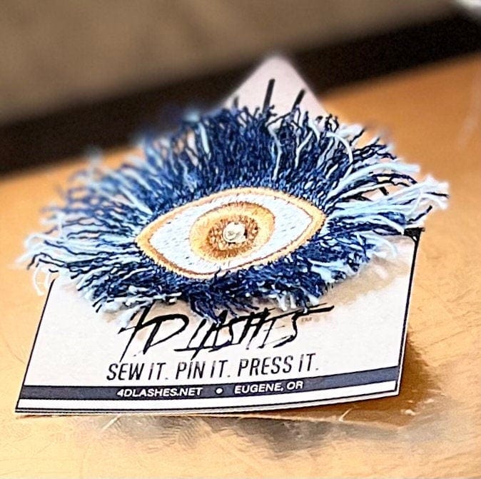 Dark Blue Denim Gold Protective EVIL Eye Frayed Bleached Decal Handmade Embroidered Eye Talisman GOOD LUCK charm Amulet tie tack Pin glyph Brooches & Lapel Pins