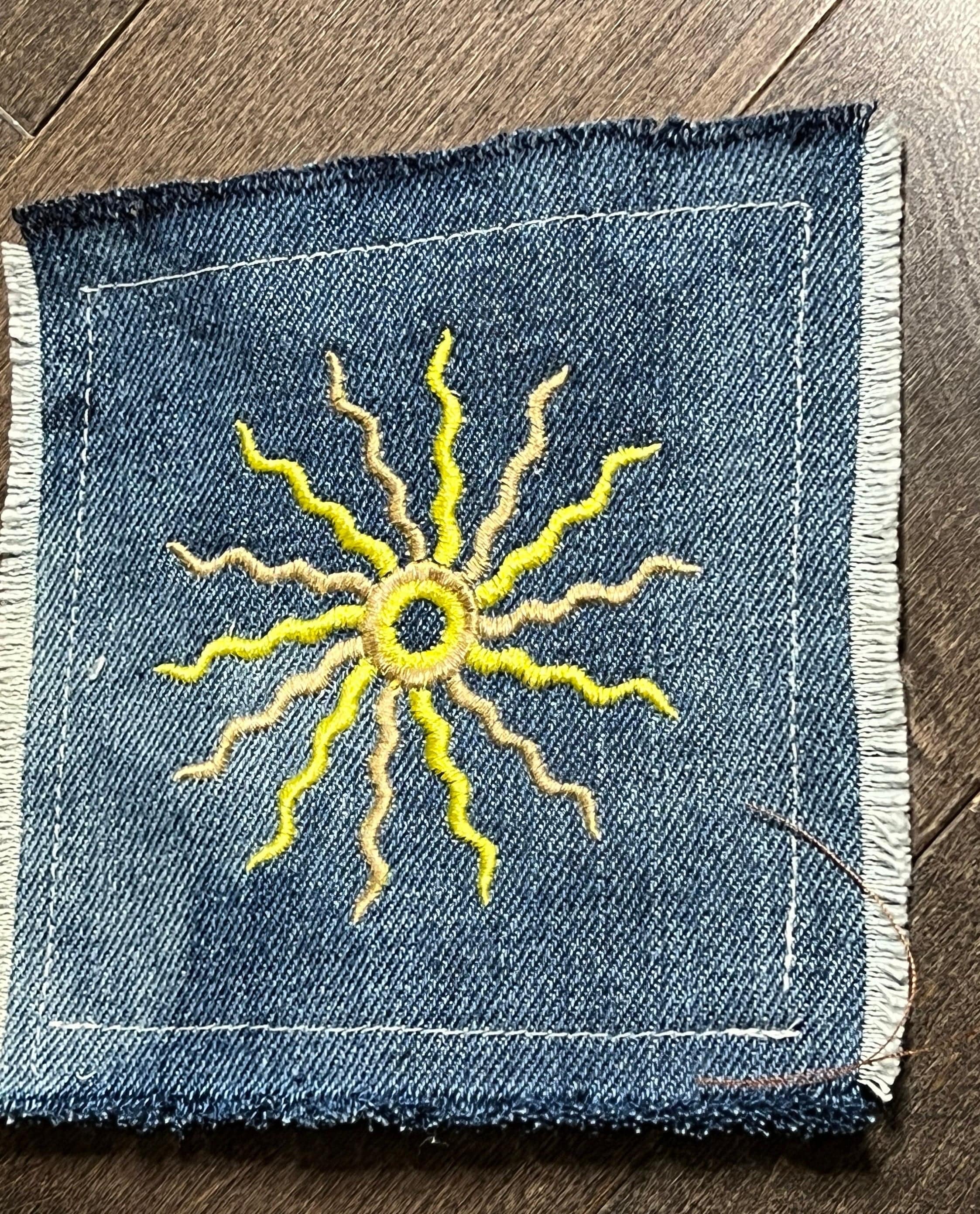 Dharma Sun SOULE PATCH - Buddhism Embroidered hand bleached Iron On Denim Pocket patch 4.75 X 4.75 Appliques & Patches