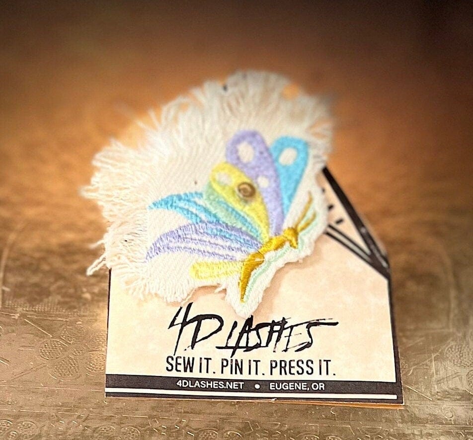 DRAGON FLY fuzzy frayed Decal Handmade Pin tie tack Pin included Embroidered Frayed Natural Denim Lapel art stocking stuffer office gift Brooches & Lapel Pins