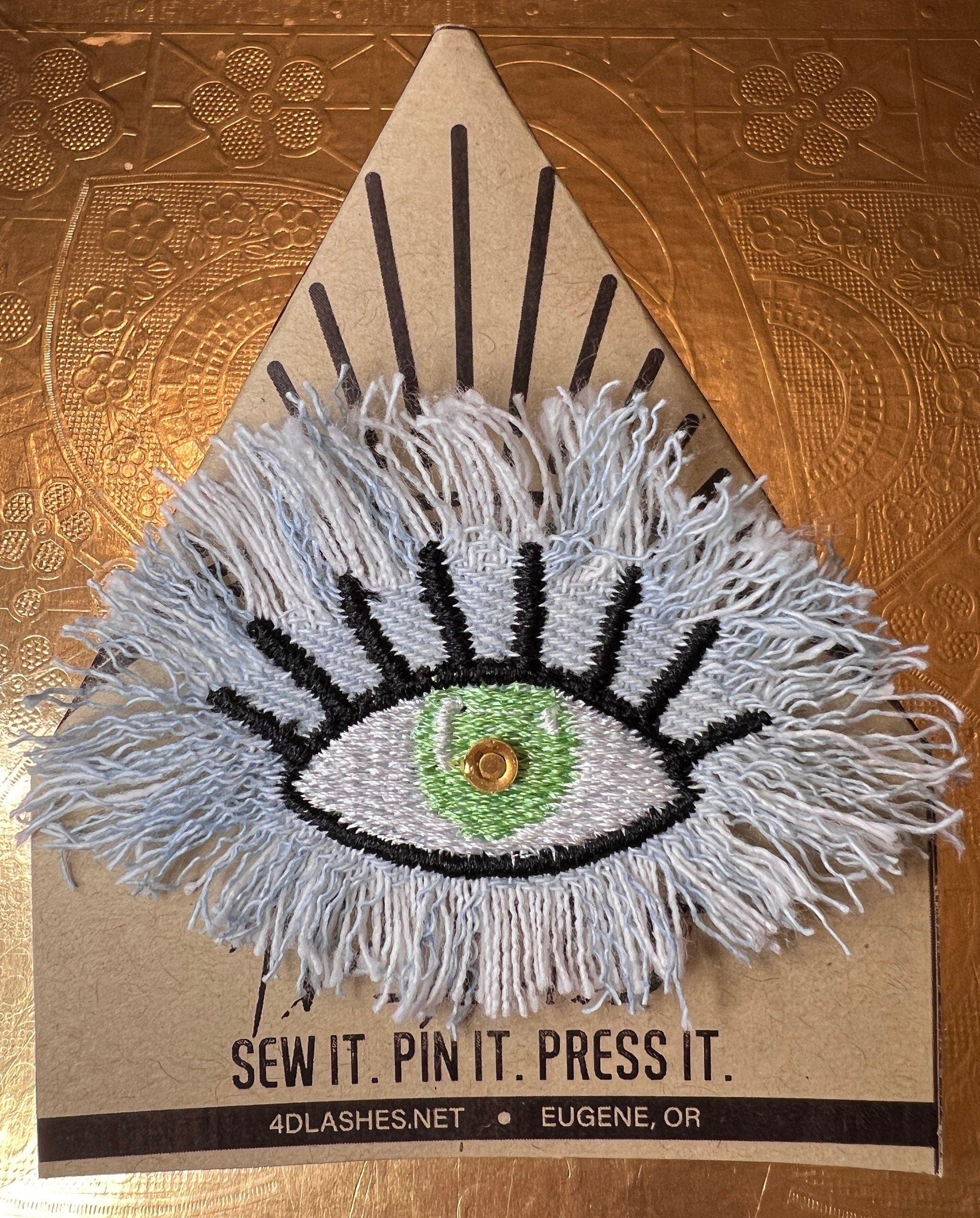 Evil EYE Patch Destroyed Shredded Denim GOOD KARMA Handmade Embroidery Protective Talisman Decal Bridal Party Bachelorette office gift Brooches & Lapel Pins