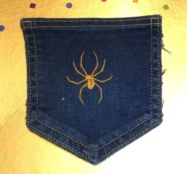 Gold Spider HOT POCKET - OOAK embroidered denim pocket patch 5X4 Appliques & Patches