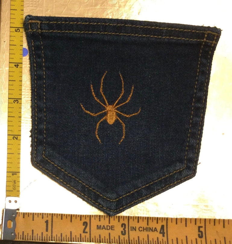 Gold Spider HOT POCKET - OOAK embroidered denim pocket patch 5X4 Appliques & Patches
