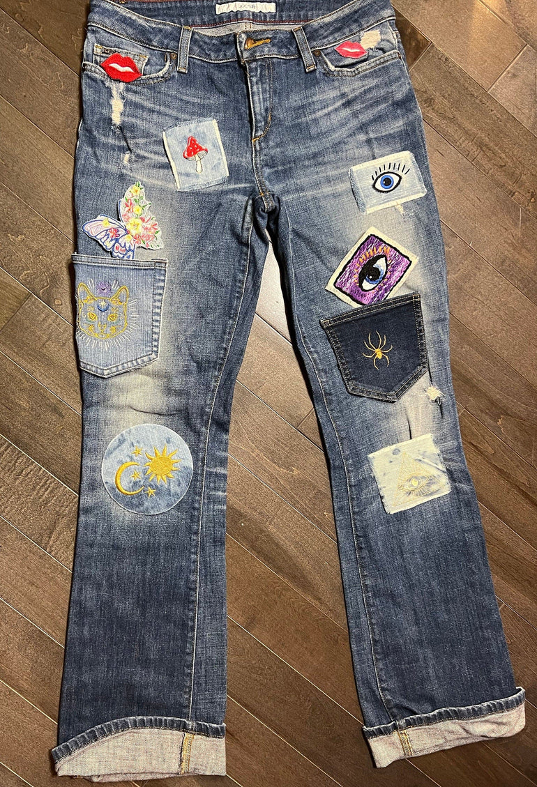 Gold Spider HOT POCKET - OOAK embroidered denim pocket patch 5X4 Appliques & Patches
