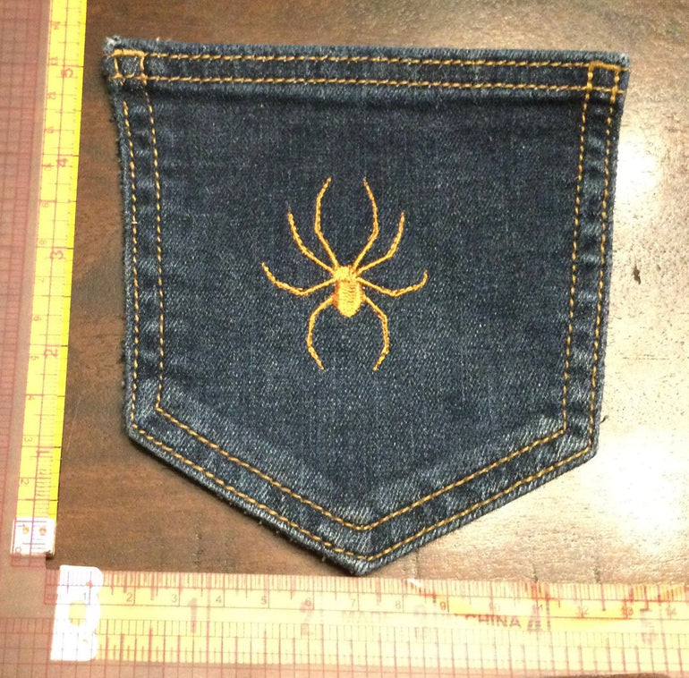 Gold Spider HOT POCKET - OOAK embroidered denim pocket patch 5X4 Appliques & Patches