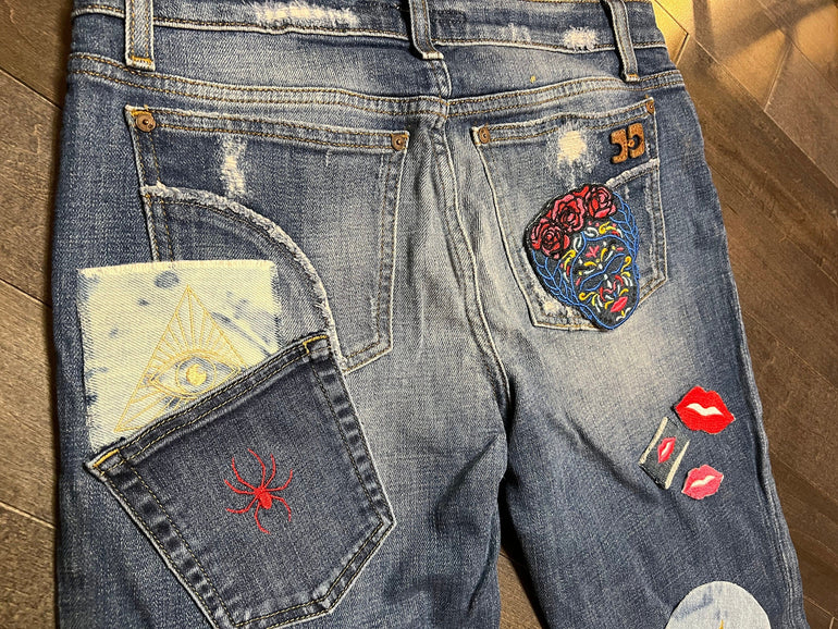 Gold Spider HOT POCKET - OOAK embroidered denim pocket patch 5X4 Appliques & Patches