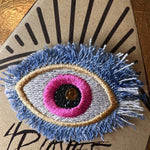Good KARMA Pink Blue PROTECTION Patch Handmade NuAge pin Embroidered Protective Talisman Frayed Denim Bridal Party Bachelorette office gift Brooches & Lapel Pins