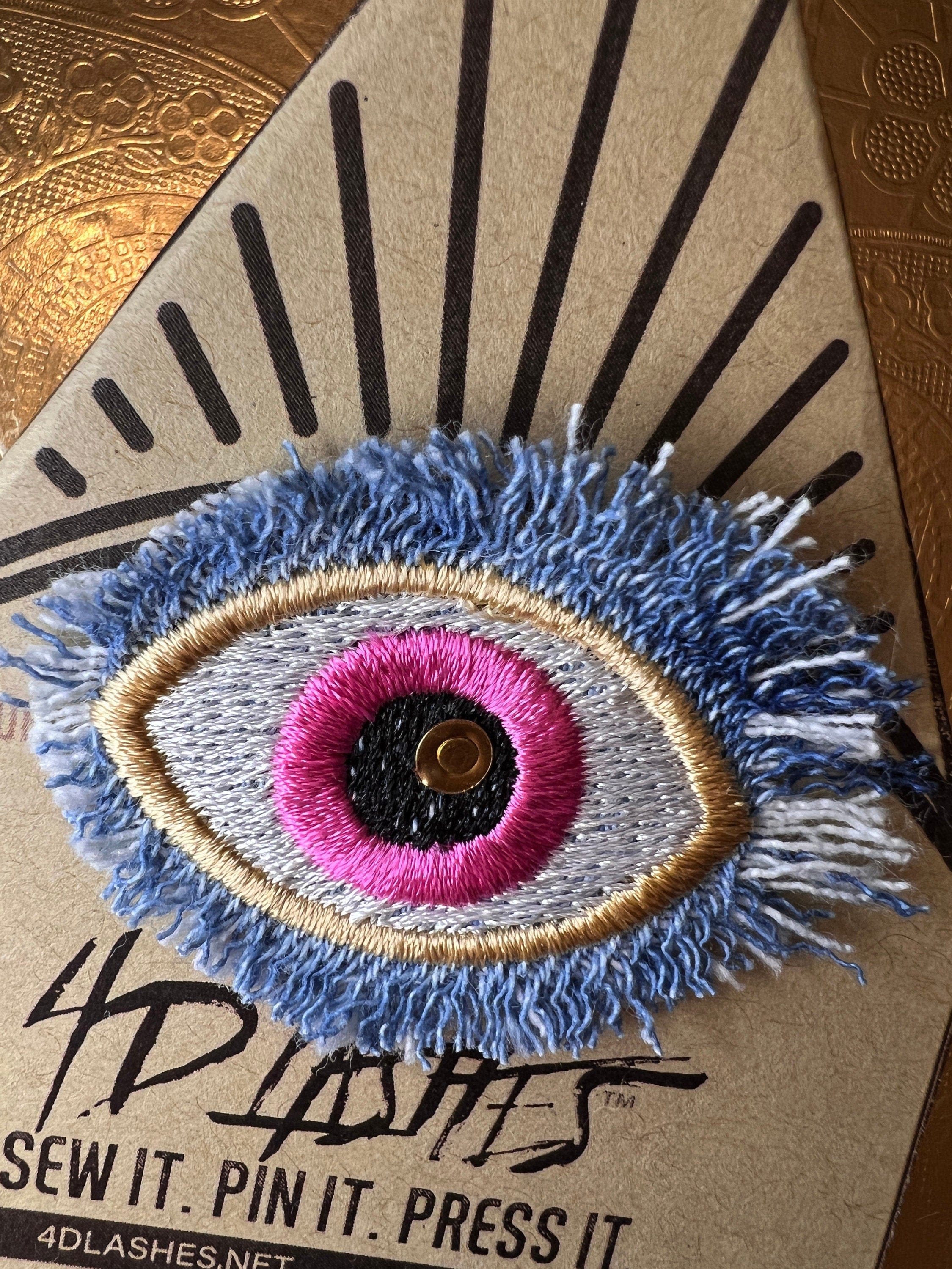 Good KARMA Pink Blue PROTECTION Patch Handmade NuAge pin Embroidered Protective Talisman Frayed Denim Bridal Party Bachelorette office gift Brooches & Lapel Pins