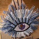 Good KARMA Purple Blue PROTECTION Patch Handmade NuAge pin Embroidered Protective Talisman Frays Denim Bridal Party Bachelorette office gift Brooches & Lapel Pins