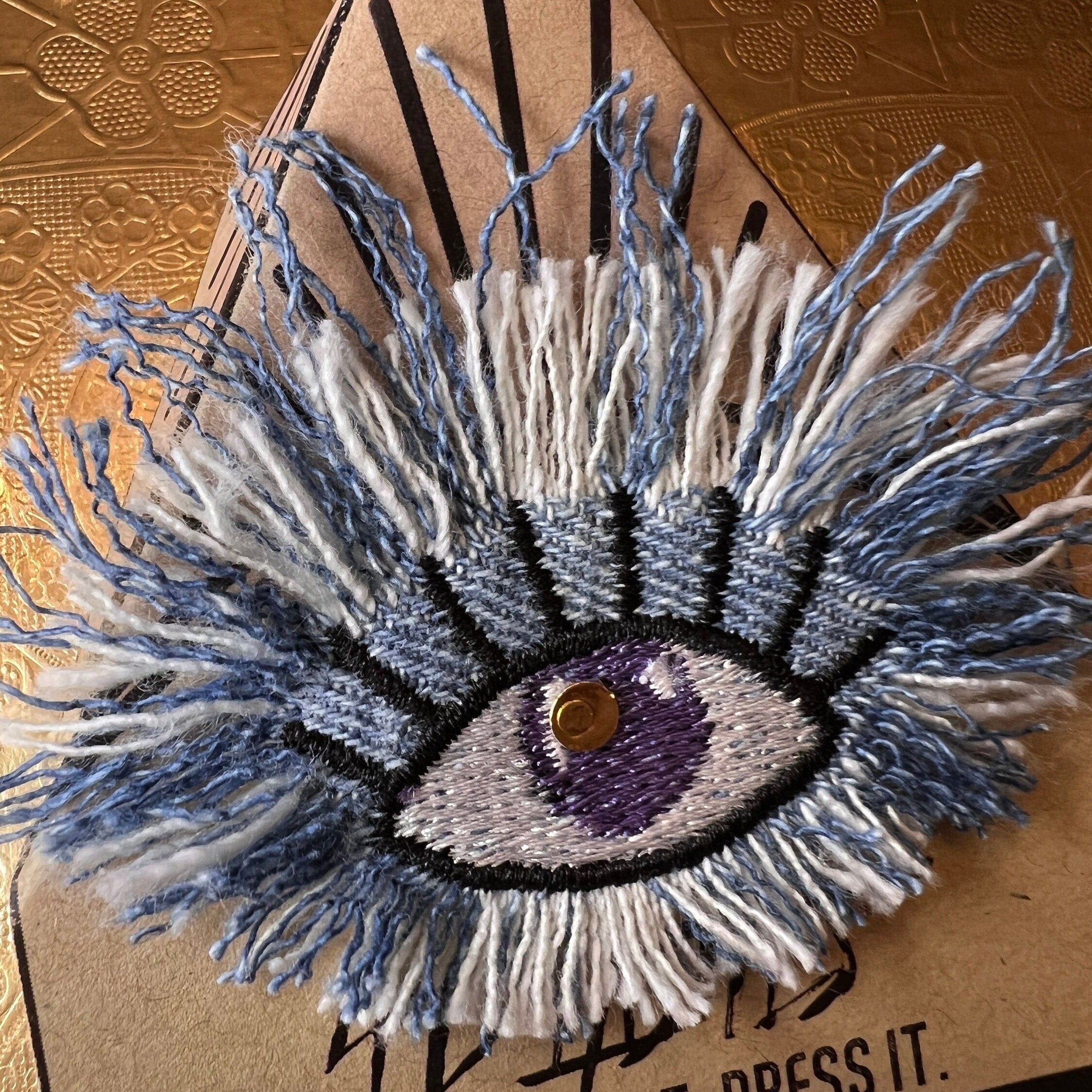 Good KARMA Purple Blue PROTECTION Patch Handmade NuAge pin Embroidered Protective Talisman Frays Denim Bridal Party Bachelorette office gift Brooches & Lapel Pins
