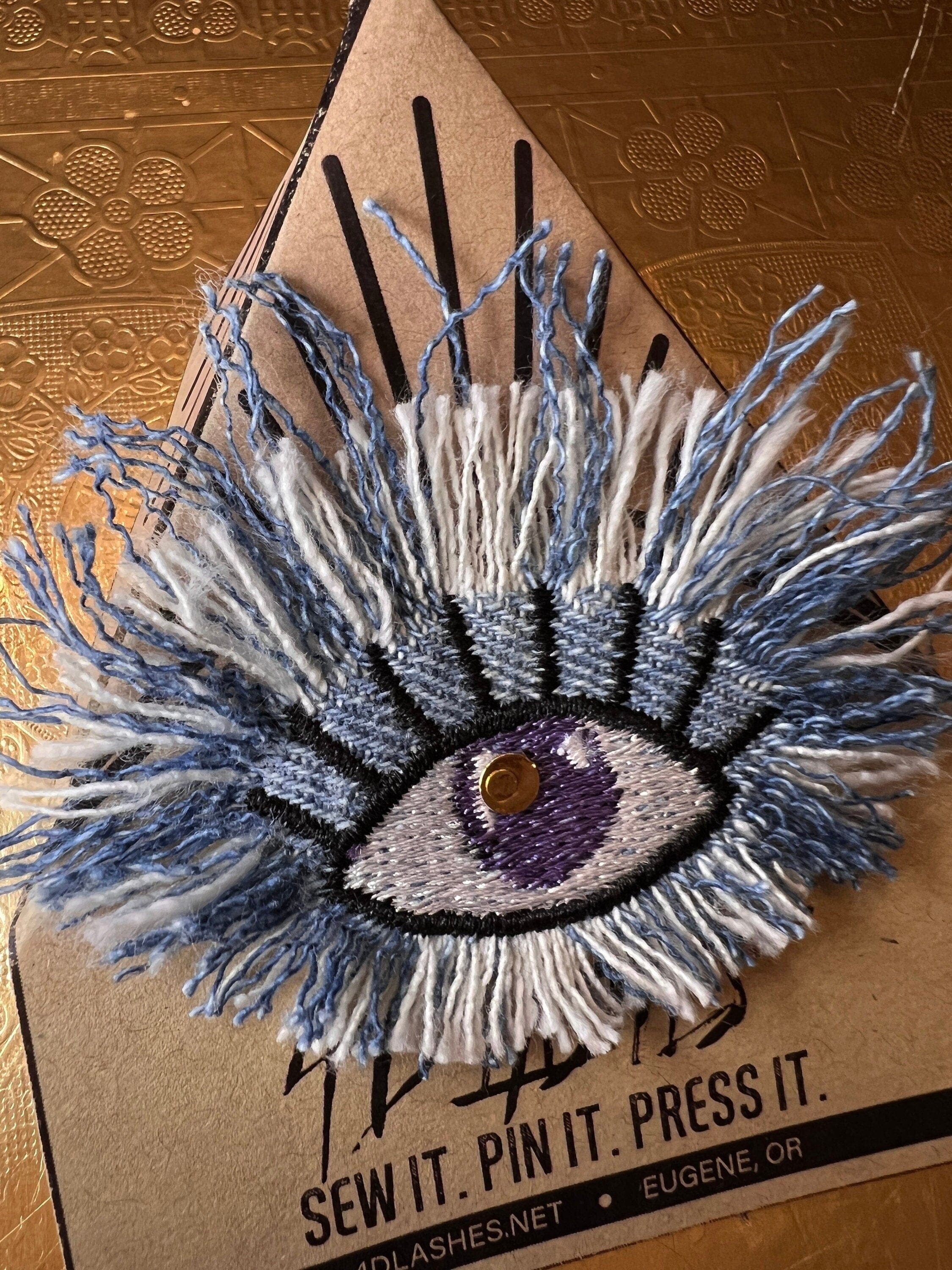 Good KARMA Purple Blue PROTECTION Patch Handmade NuAge pin Embroidered Protective Talisman Frays Denim Bridal Party Bachelorette office gift Brooches & Lapel Pins