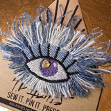 Good KARMA Purple Blue PROTECTION Patch Handmade NuAge pin Embroidered Protective Talisman Frays Denim Bridal Party Bachelorette office gift Brooches & Lapel Pins