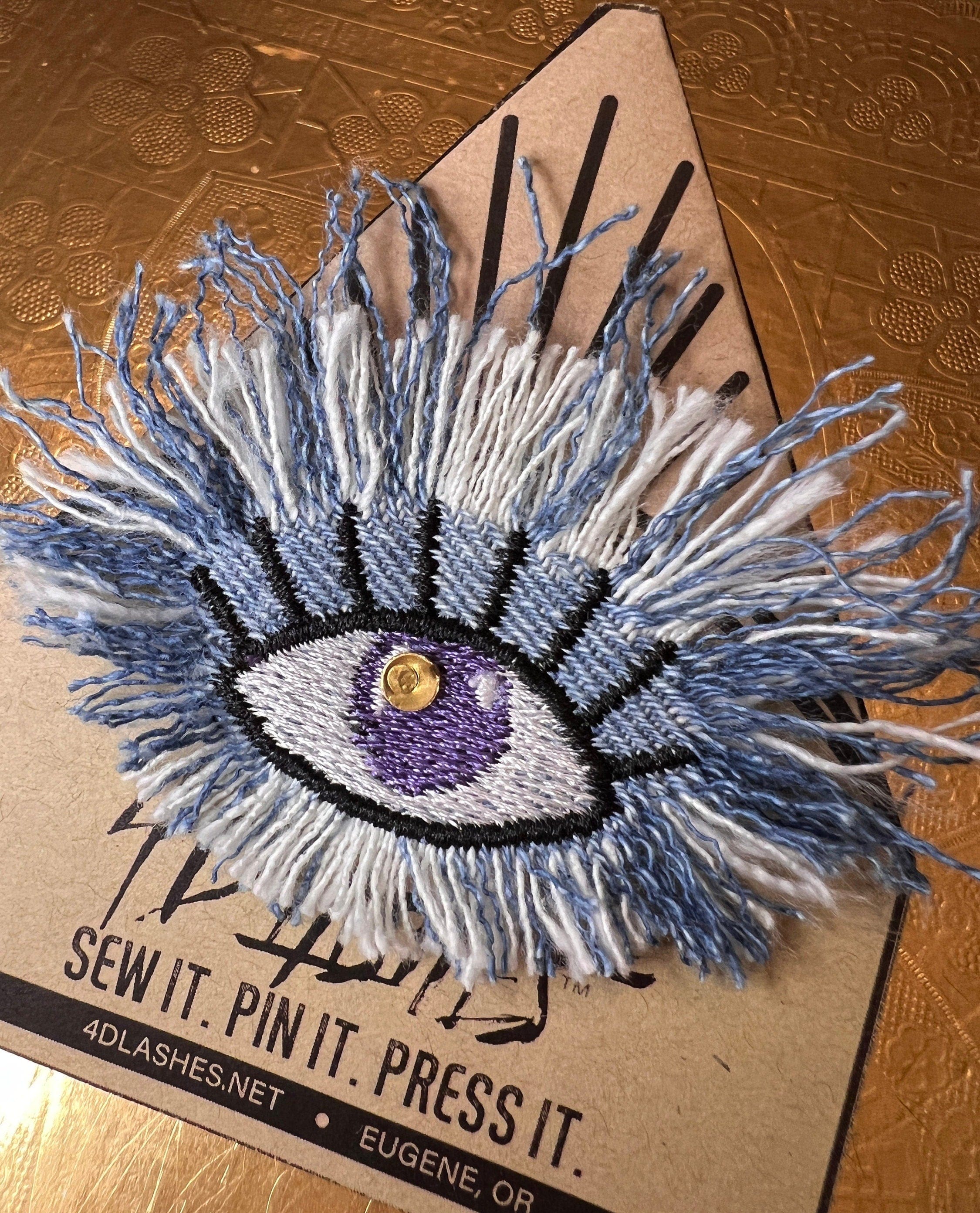 Good KARMA Purple Blue PROTECTION Patch Handmade NuAge pin Embroidered Protective Talisman Frays Denim Bridal Party Bachelorette office gift Brooches & Lapel Pins