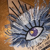 Good KARMA Purple Blue PROTECTION Patch Handmade NuAge pin Embroidered Protective Talisman Frays Denim Bridal Party Bachelorette office gift Brooches & Lapel Pins