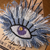 Good KARMA Purple Blue PROTECTION Patch Handmade NuAge pin Embroidered Protective Talisman Frays Denim Bridal Party Bachelorette office gift Brooches & Lapel Pins