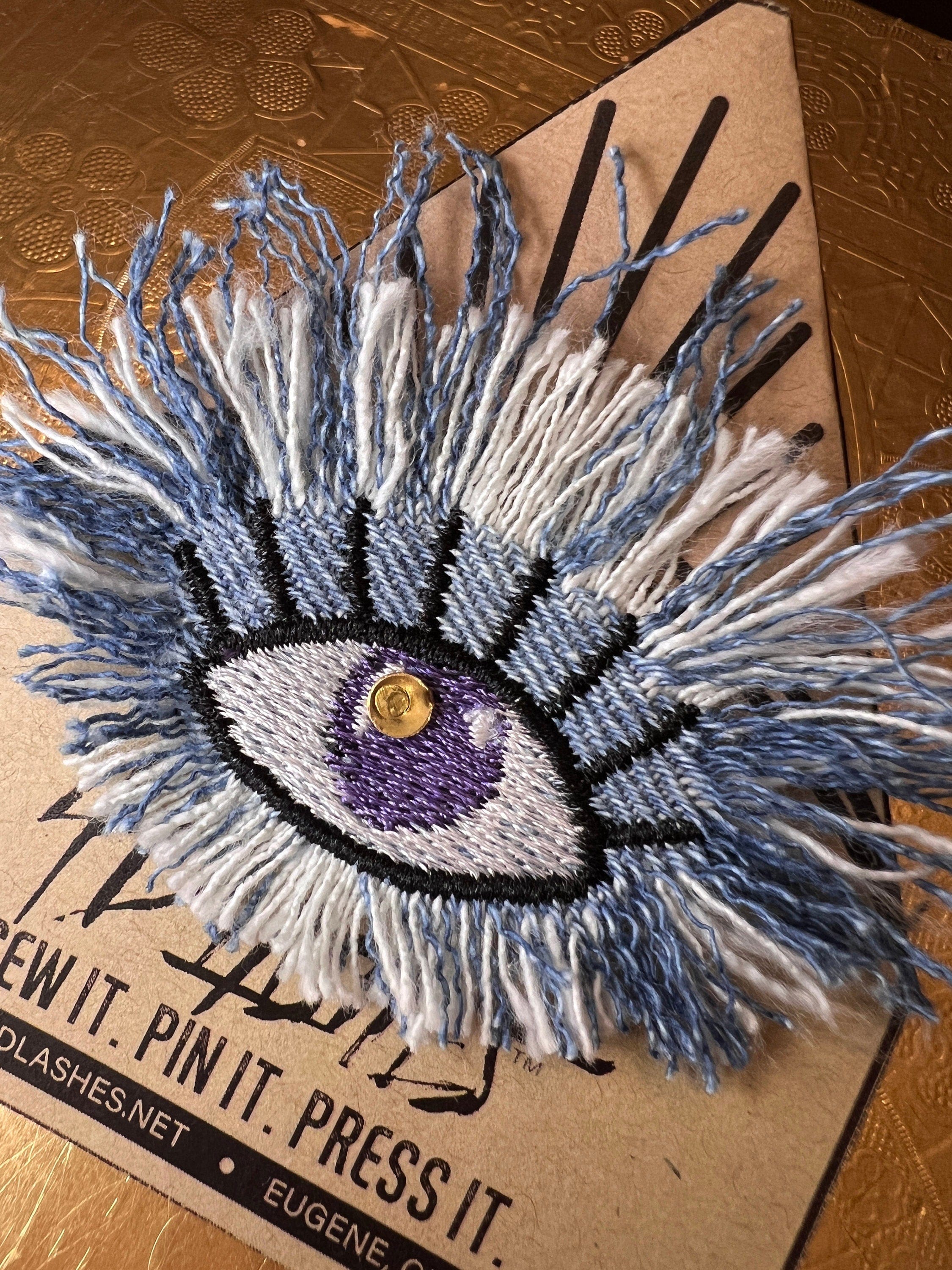 Good KARMA Purple Blue PROTECTION Patch Handmade NuAge pin Embroidered Protective Talisman Frays Denim Bridal Party Bachelorette office gift Brooches & Lapel Pins