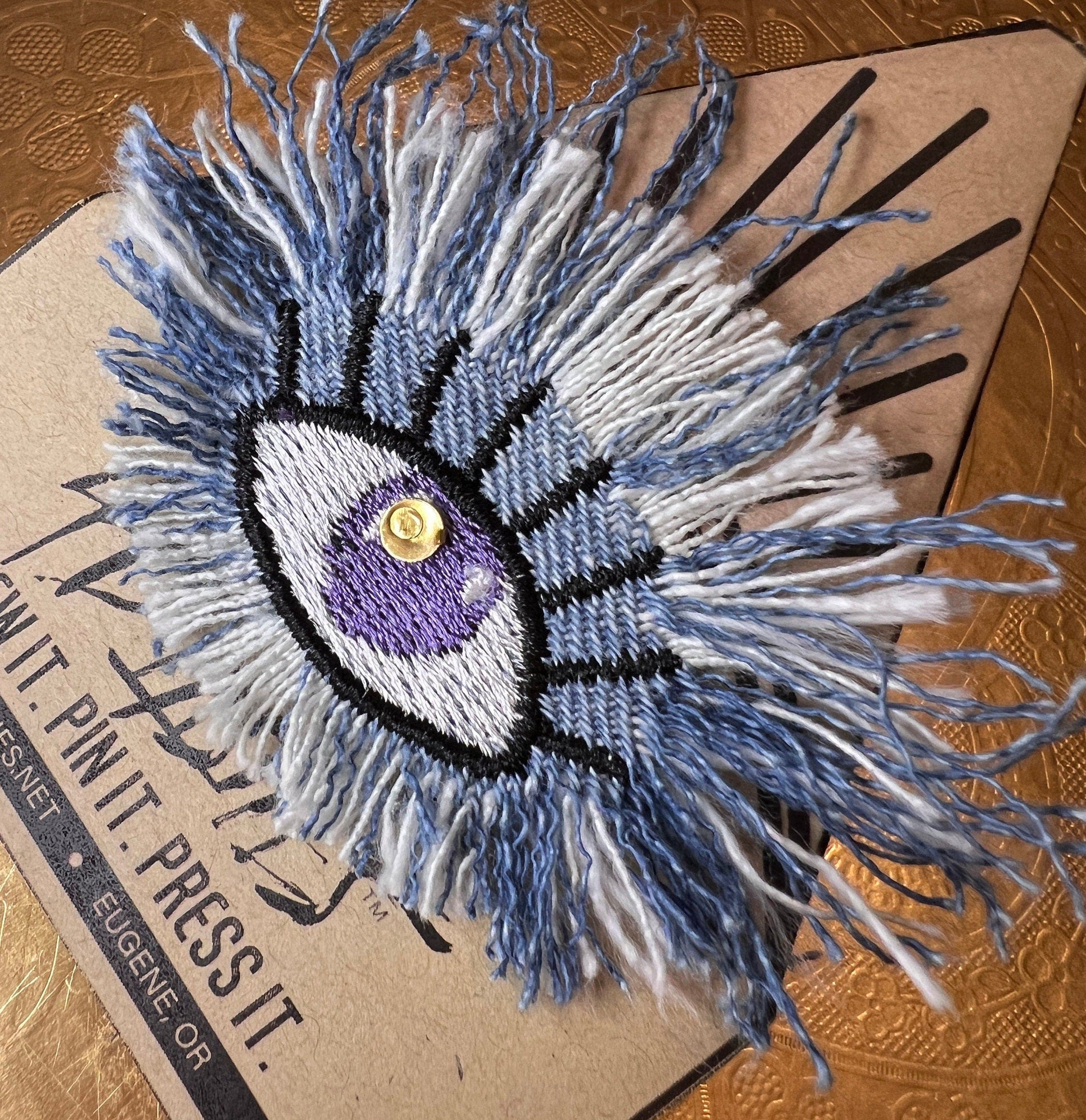 Good KARMA Purple Blue PROTECTION Patch Handmade NuAge pin Embroidered Protective Talisman Frays Denim Bridal Party Bachelorette office gift Brooches & Lapel Pins