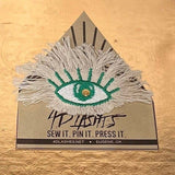 Green Protective EVIL Eye Decal Handmade Embroidered Eye Frayed Natural Denim Talisman GOOD LUCK charm Amulet tie tack Pin included glyph Brooches & Lapel Pins