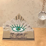 Green Protective EVIL Eye Decal Handmade Embroidered Eye Frayed Natural Denim Talisman GOOD LUCK charm Amulet tie tack Pin included glyph Brooches & Lapel Pins