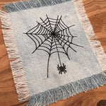 Halloween SPIDER Web Iron On SOULE PATCH art Bleached Denim patch 5 X 4.5 black embroidered Appliques & Patches