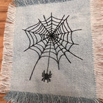 Halloween SPIDER Web Iron On SOULE PATCH art Bleached Denim patch 5 X 4.5 black embroidered Appliques & Patches