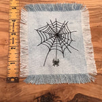 Halloween SPIDER Web Iron On SOULE PATCH art Bleached Denim patch 5 X 4.5 black embroidered Appliques & Patches