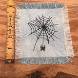 Halloween SPIDER Web Iron On SOULE PATCH art Bleached Denim patch 5 X 4.5 black embroidered Appliques & Patches