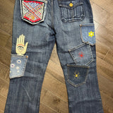Hand Stitched Abstract HOT POCKET - OOAK embroidered denim pocket patch 5 X 5.5 unique creation Appliques & Patches