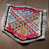 Hand Stitched Abstract HOT POCKET - OOAK embroidered denim pocket patch 5 X 5.5 unique creation Appliques & Patches