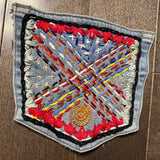 Hand Stitched Abstract HOT POCKET - OOAK embroidered denim pocket patch 5 X 5.5 unique creation Appliques & Patches