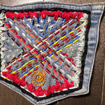 Hand Stitched Abstract HOT POCKET - OOAK embroidered denim pocket patch 5 X 5.5 unique creation Appliques & Patches