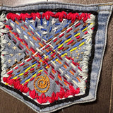 Hand Stitched Abstract HOT POCKET - OOAK embroidered denim pocket patch 5 X 5.5 unique creation Appliques & Patches