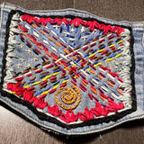 Hand Stitched Abstract HOT POCKET - OOAK embroidered denim pocket patch 5 X 5.5 unique creation Appliques & Patches