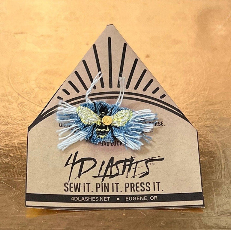 Honey BEE fuzzy fringe DECAL Handmade PIN tie tack Pin included Embroidered Frayed Natural Denim Lapel art stocking stuffer office gift Brooches & Lapel Pins