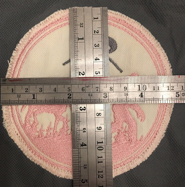 Hot Pocket BELIEVE Purple Pocket Denim Patch BIGFOOT Unicorn UFO pink and silver on wheat background Appliques & Patches
