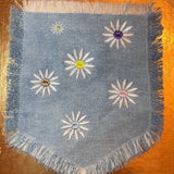 HOT POCKET Full of Posies Handmade embroidered bleached denim pocket patch 6 X 5 Flowers Daisies Fringed Frayed Edges Sew On or Decal Patch Panels
