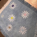 HOT POCKET Full of Posies Handmade embroidered bleached denim pocket patch 6 X 5 Flowers Daisies Fringed Frayed Edges Sew On or Decal Patch Panels
