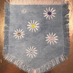 HOT POCKET Full of Posies Handmade embroidered bleached denim pocket patch 6 X 5 Flowers Daisies Fringed Frayed Edges Sew On or Decal Patch Panels