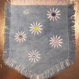 HOT POCKET Full of Posies Handmade embroidered bleached denim pocket patch 6 X 5 Flowers Daisies Fringed Frayed Edges Sew On or Decal Patch Panels