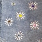 HOT POCKET Full of Posies Handmade embroidered bleached denim pocket patch 6 X 5 Flowers Daisies Fringed Frayed Edges Sew On or Decal Patch Panels