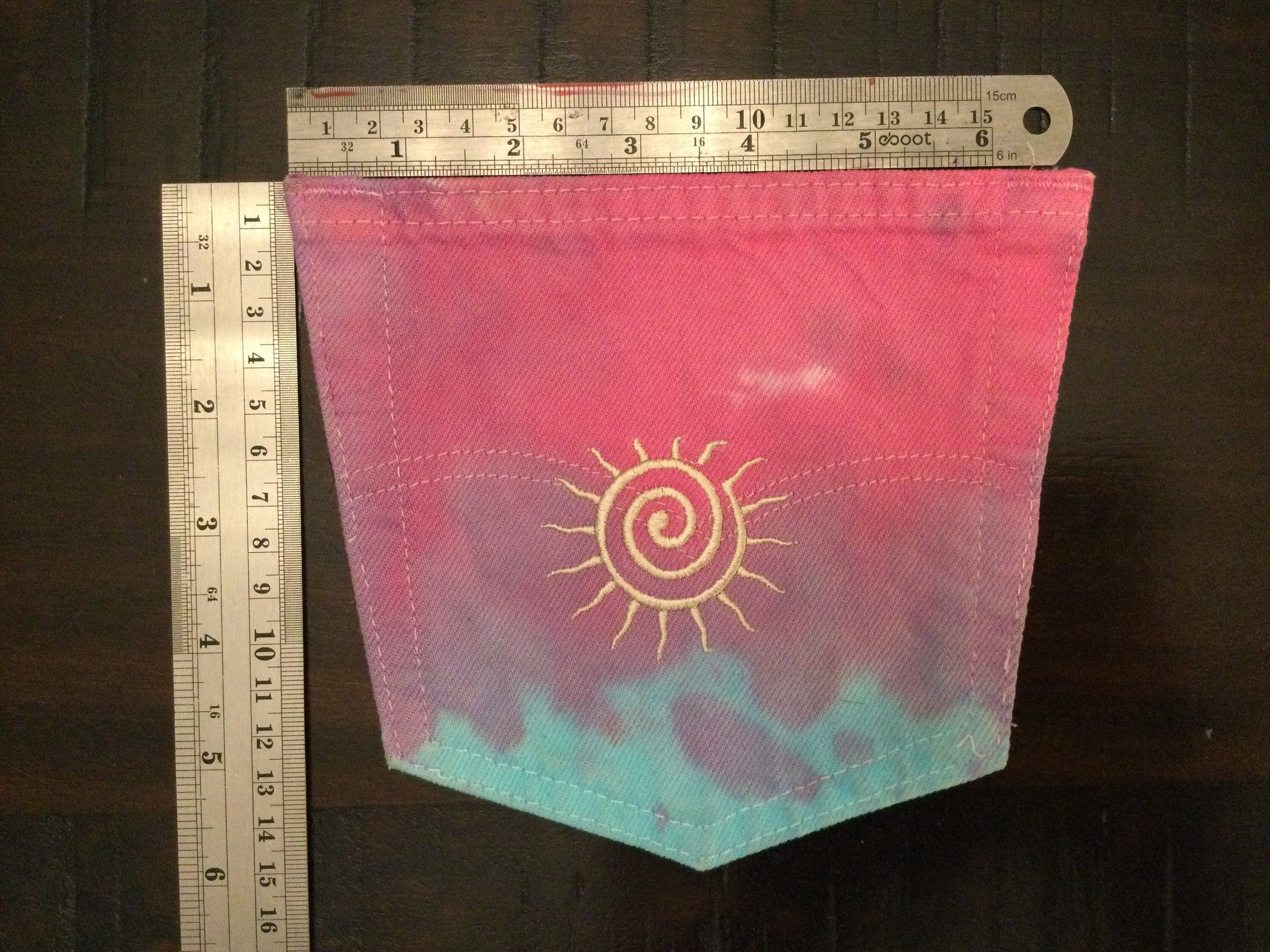 Hot Pocket Spiral PATCH Handmade Tie Dye Denim with Embroidered with Pizzazz Patch Panels