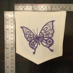 Hot Pocket White DENIM Handmade Pocket Patch with Embroidered purple BUTTERFLY PATCH with Pizzazz Appliques & Patches