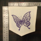 Hot Pocket White DENIM Handmade Pocket Patch with Embroidered purple BUTTERFLY PATCH with Pizzazz Appliques & Patches