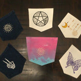 Hot Pocket White DENIM Handmade Pocket Patch with Embroidered purple BUTTERFLY PATCH with Pizzazz Appliques & Patches