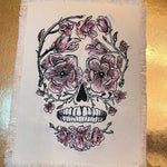 Sugar SKULL Head Pink Flowers Large SOULE PATCH art Iron On patch 8 X 6 black embroidered Decal White Denim Fringed Fray edges handmade Appliques & Patches