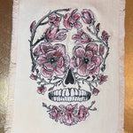 Sugar SKULL Head Pink Flowers Large SOULE PATCH art Iron On patch 8 X 6 black embroidered Decal White Denim Fringed Fray edges handmade Appliques & Patches