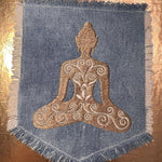 Meditation YOGA Namaste Pose HOT POCKET Embroidered Stitched gold Hand Bleached Denim Hippie Pocket 5.5 X 4.5 Good Karma Frayed Edges Sew On Yoga & Pilates
