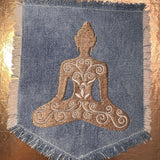 Meditation YOGA Namaste Pose HOT POCKET Embroidered Stitched gold Hand Bleached Denim Hippie Pocket 5.5 X 4.5 Good Karma Frayed Edges Sew On Yoga & Pilates
